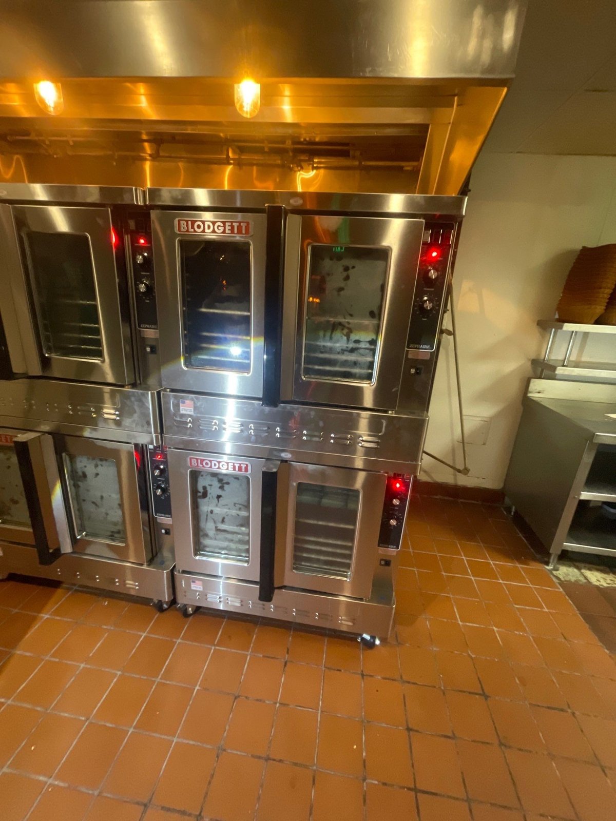Filomena's stacked Blodgett commercial convection ovens — NLI install